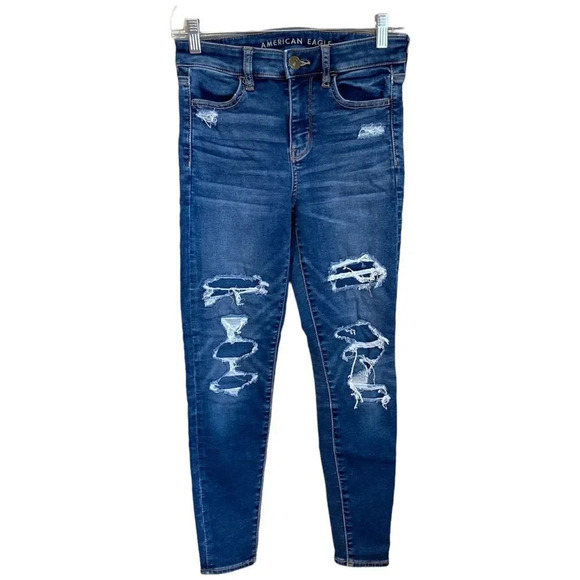 AMERICAN EAGLE Hi Rise Jegging Size 2 Short Distressed Next Level Stretch - Picture 1 of 8